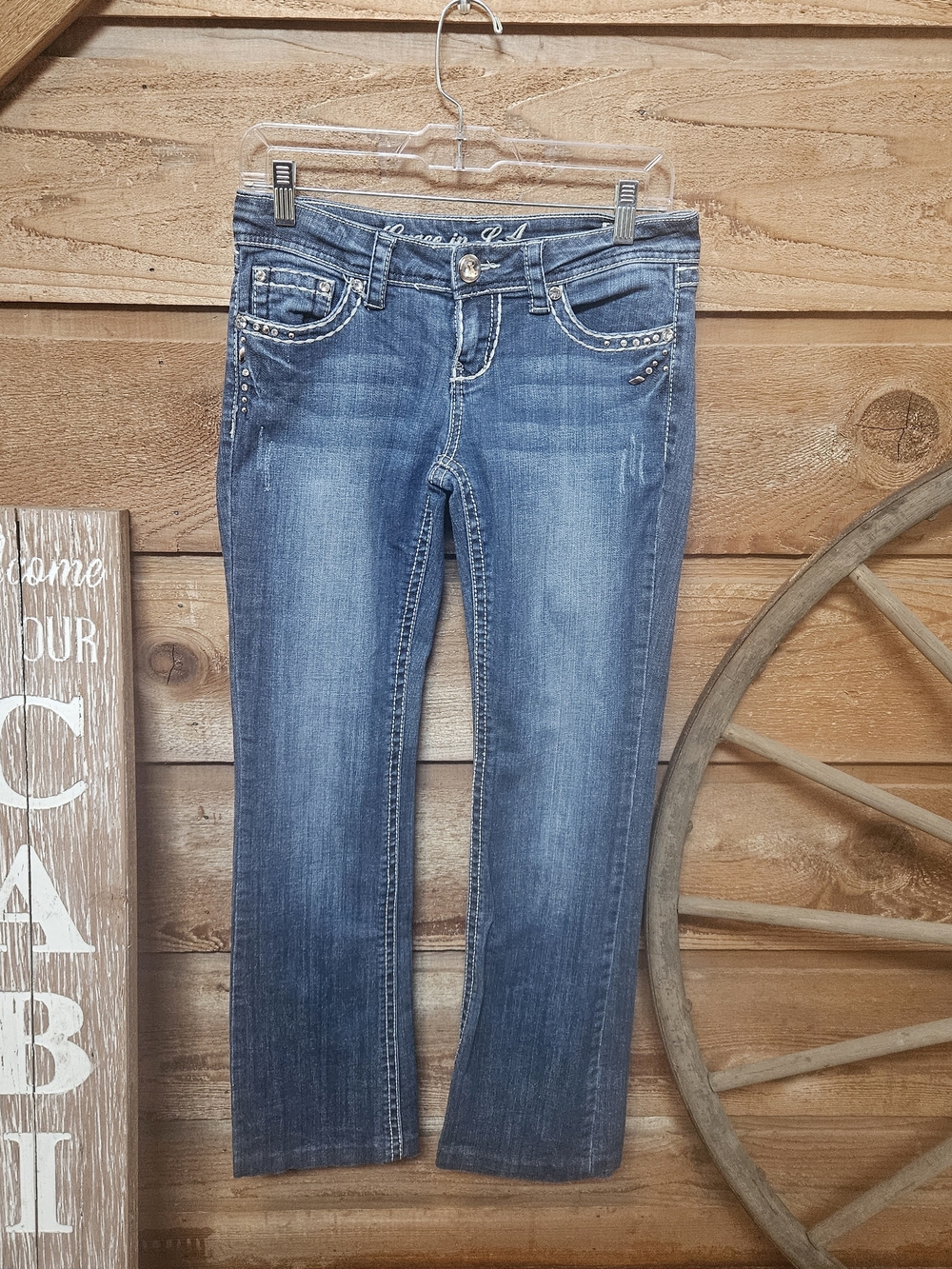Grace in LA Medium Blue Boot Cut Jeans with Stud Accents